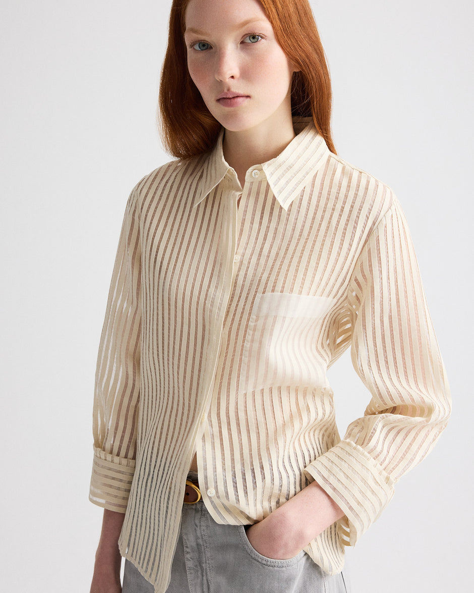 TWP Ivory / natural Boyfriend Shirt in Ribbon On Organza view 1