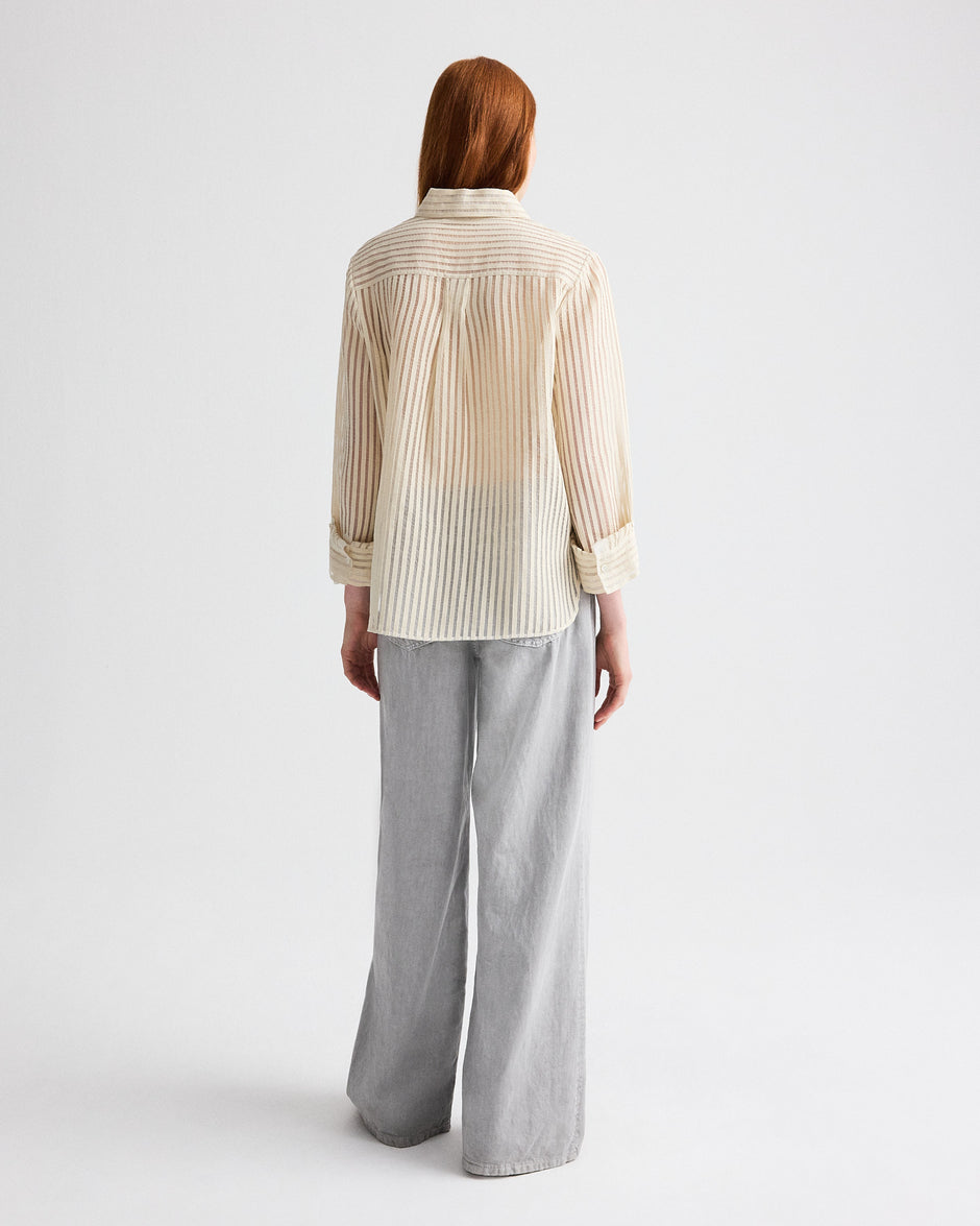 TWP Ivory / natural Boyfriend Shirt in Ribbon On Organza view 4