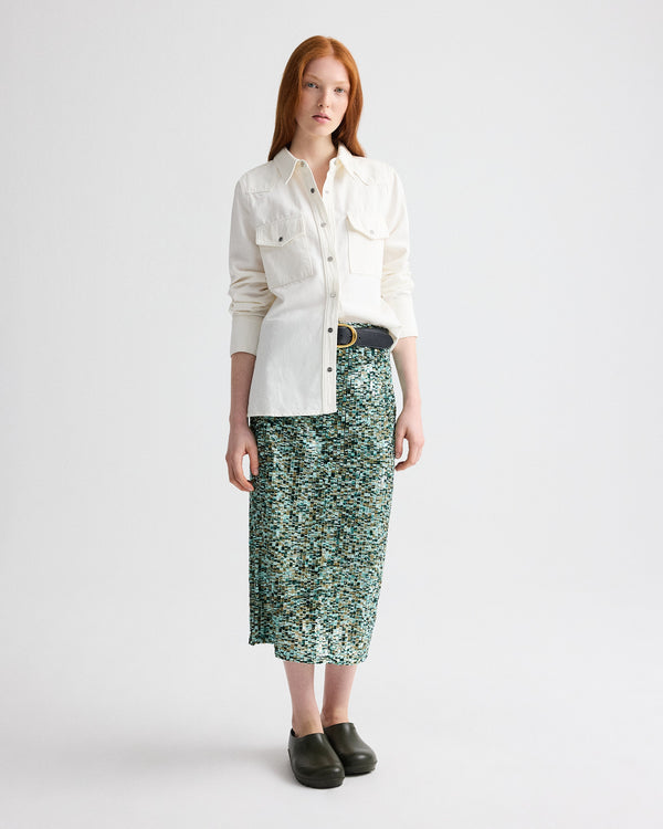 TWP Multi darkest spruce Sylkie Skirt in Sequin Abstract Multi view 1