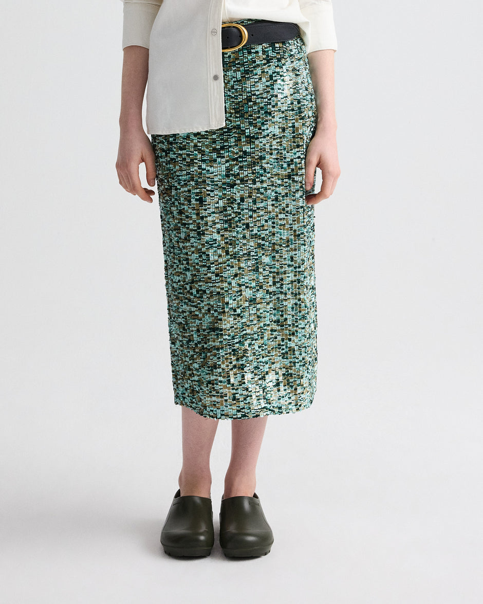 TWP Multi darkest spruce Sylkie Skirt in Sequin Abstract Multi view 2