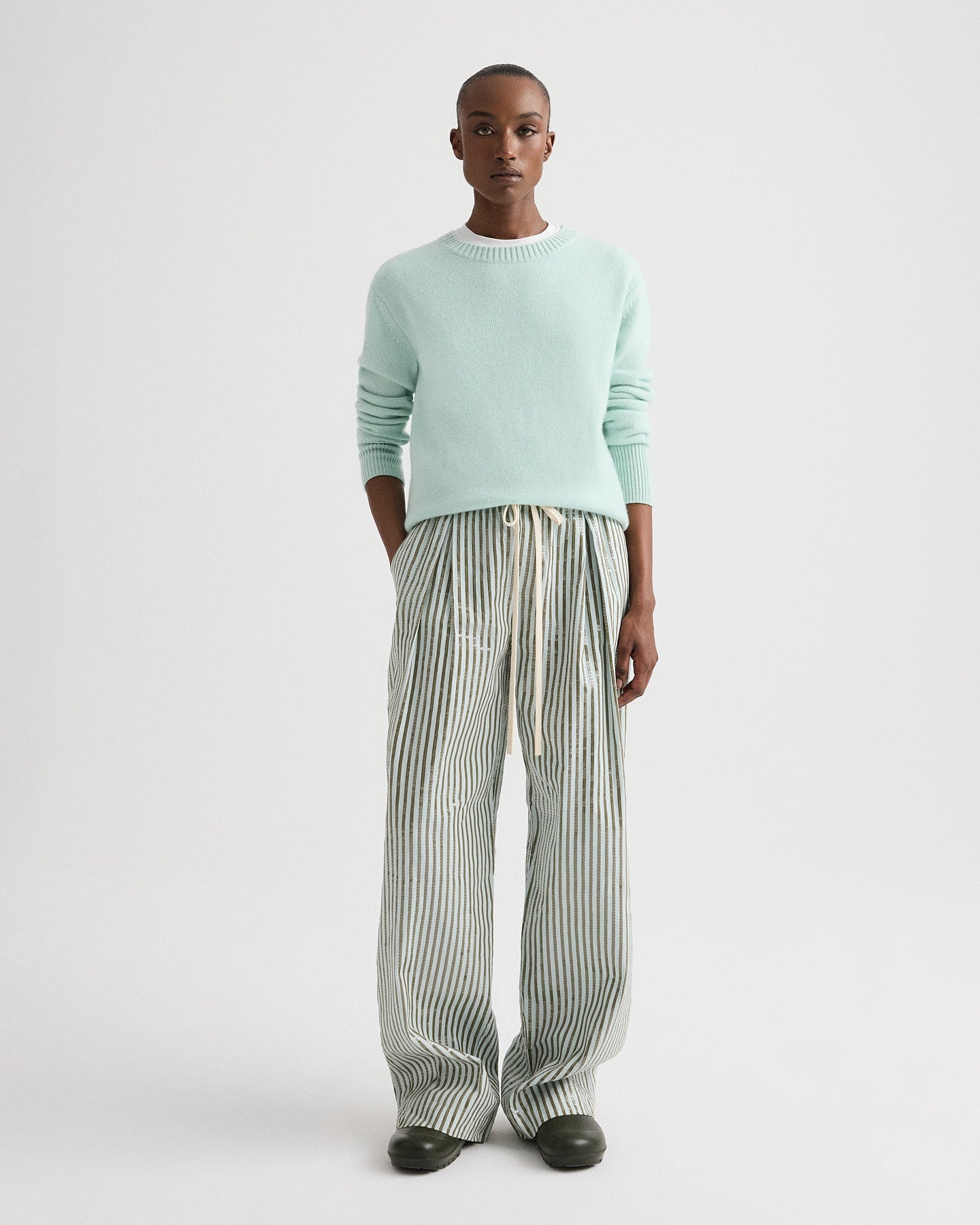 TWP Blue flower / martini PJ Pant in Clear Sequin on Stripe view 1