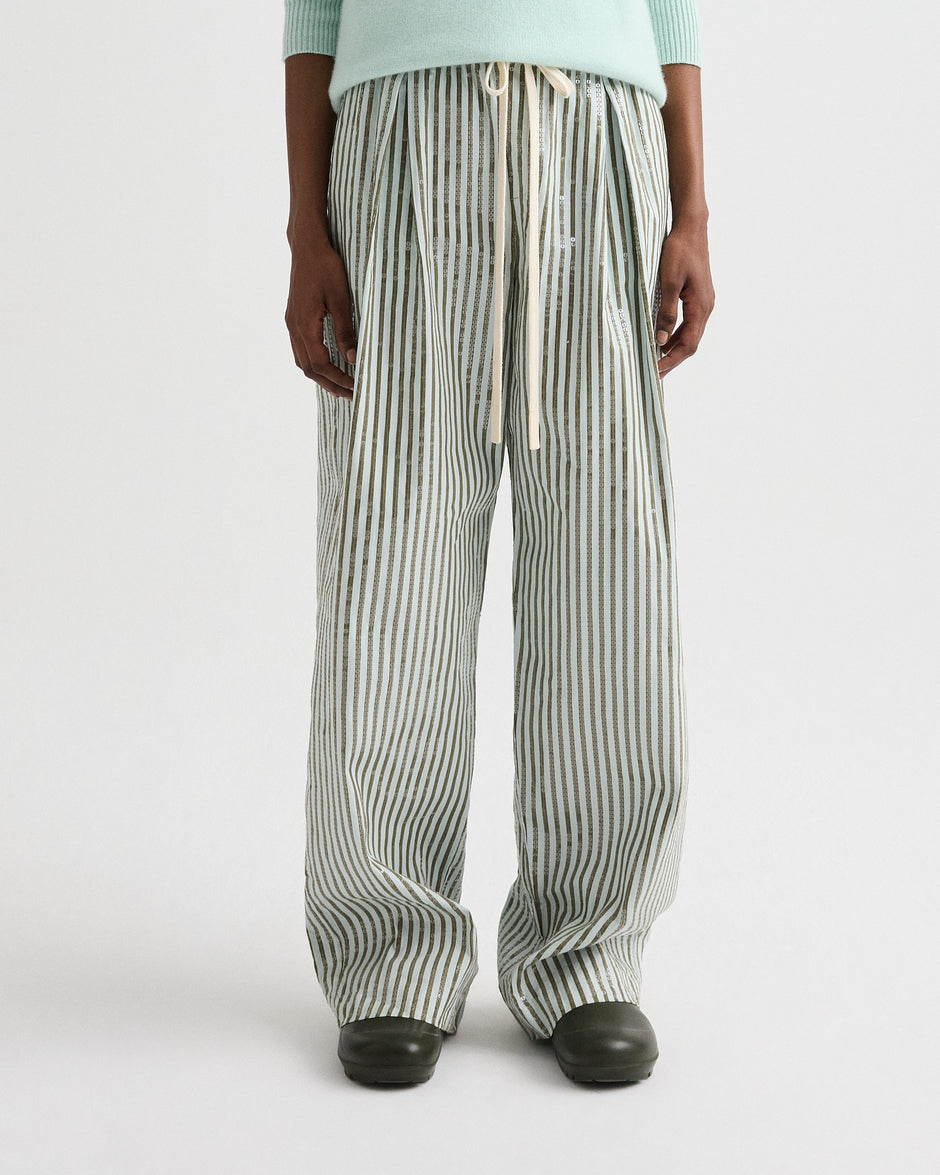 TWP Blue flower / martini PJ Pant in Clear Sequin on Stripe view 2