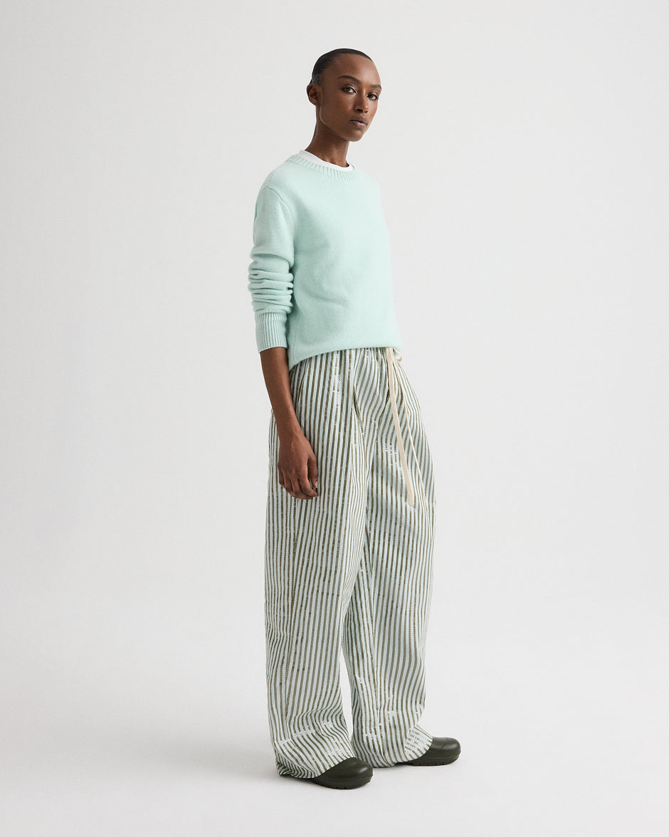 TWP Blue flower / martini PJ Pant in Clear Sequin on Stripe view 4