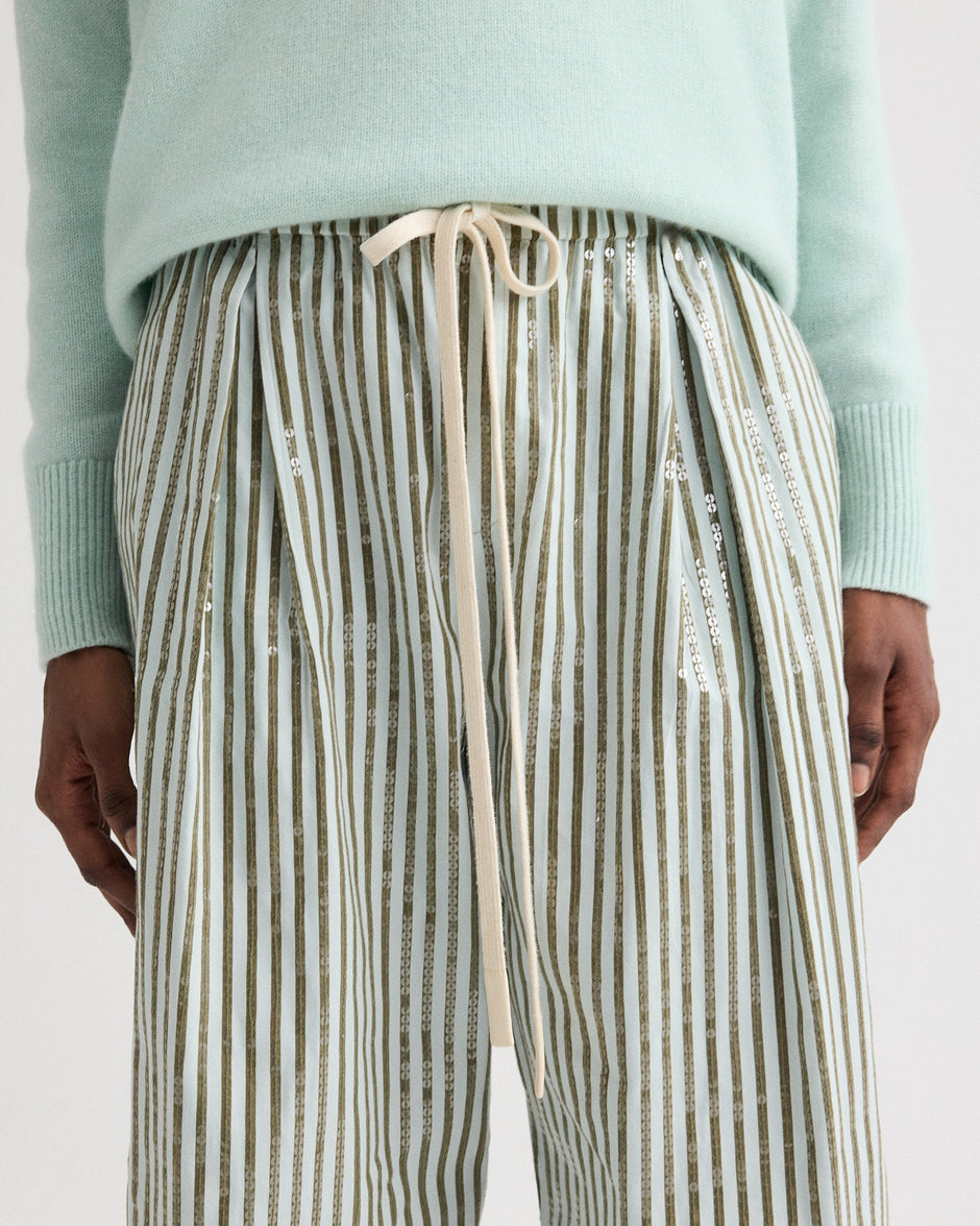 TWP Blue flower / martini PJ Pant in Clear Sequin on Stripe view 3