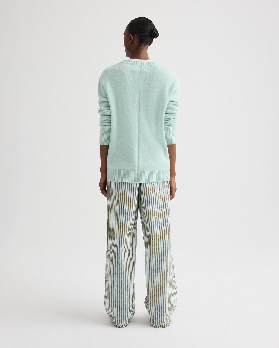 TWP Blue flower / martini PJ Pant in Clear Sequin on Stripe view 5