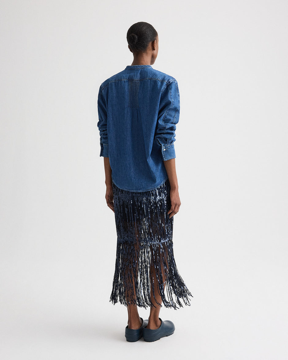 TWP Dark blue / midnight Laurel Skirt in Trapped Fringe Sequin view 4