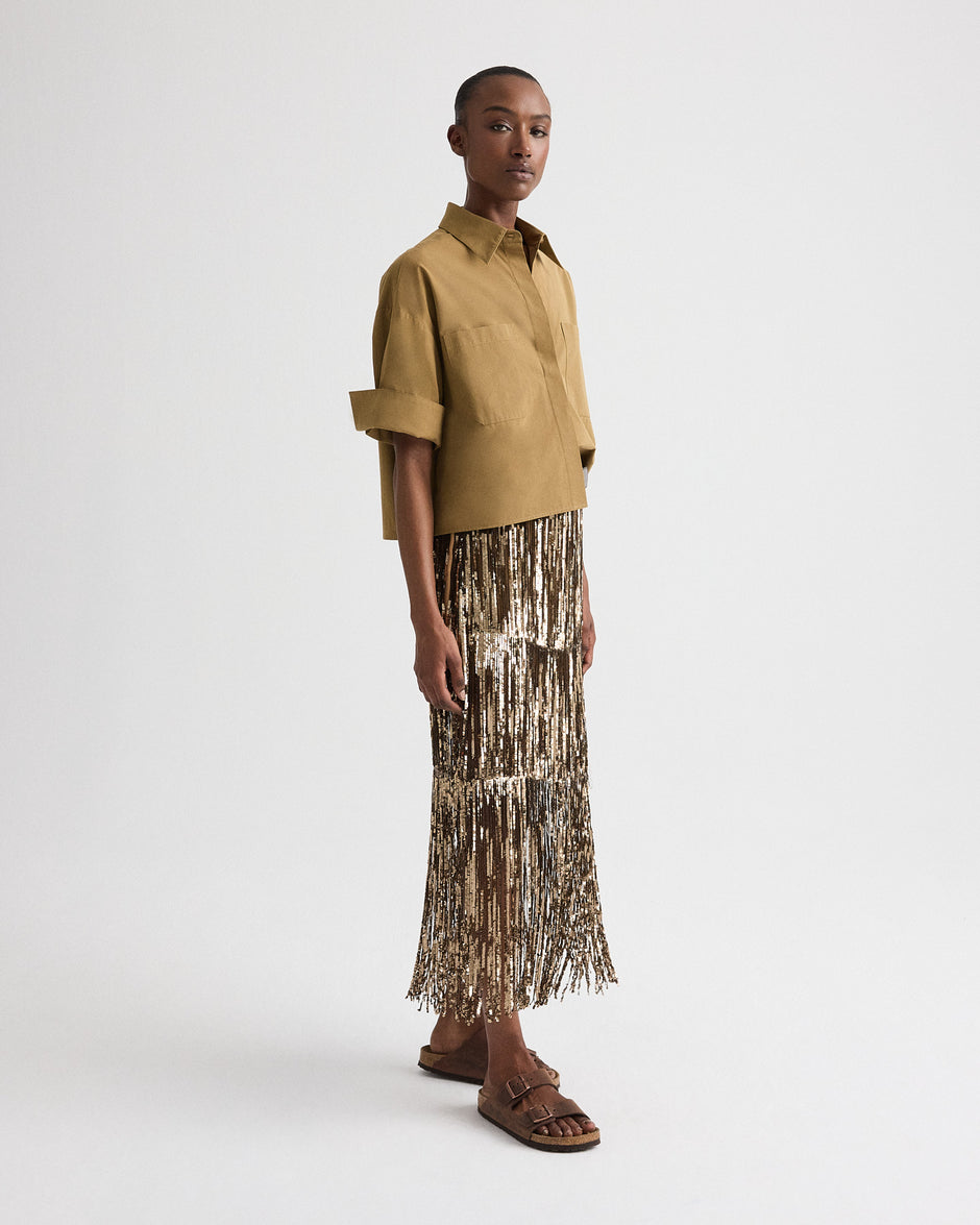 TWP Ermine Laurel Skirt in Trapped Fringe Sequin view 3