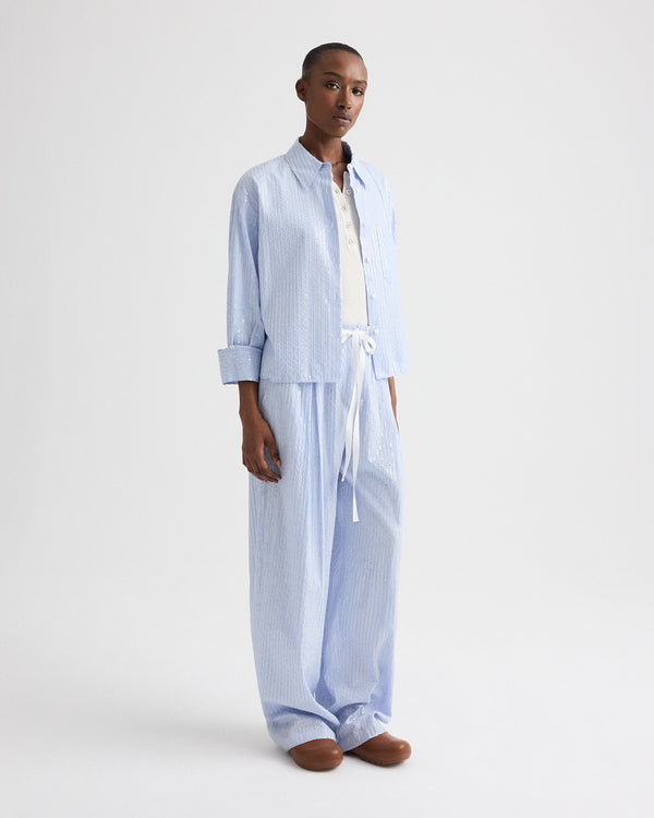 TWP Blue / midnight PJ Pant in Micro Triple Stripe view 1