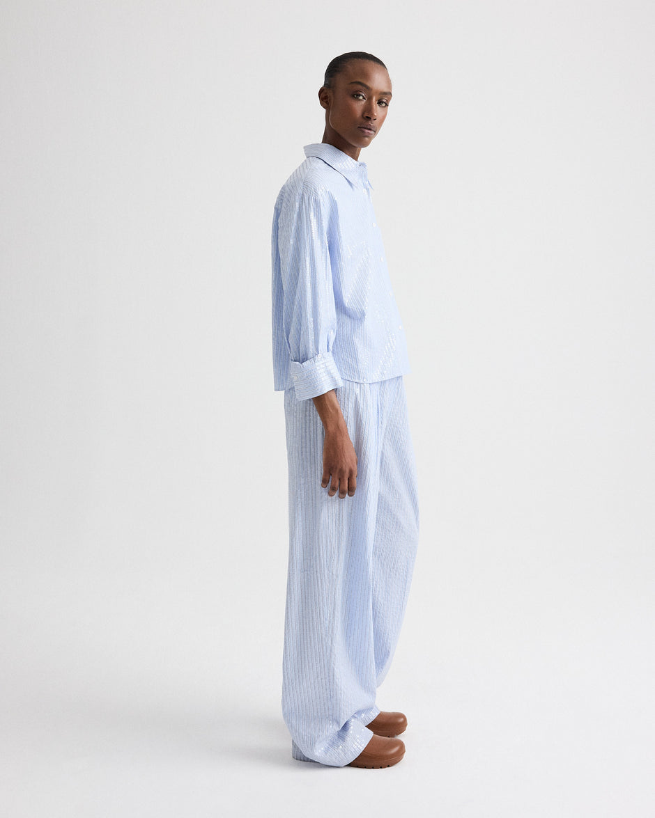 TWP Blue / midnight J.D. Shirt in Micro Triple Stripe view 4