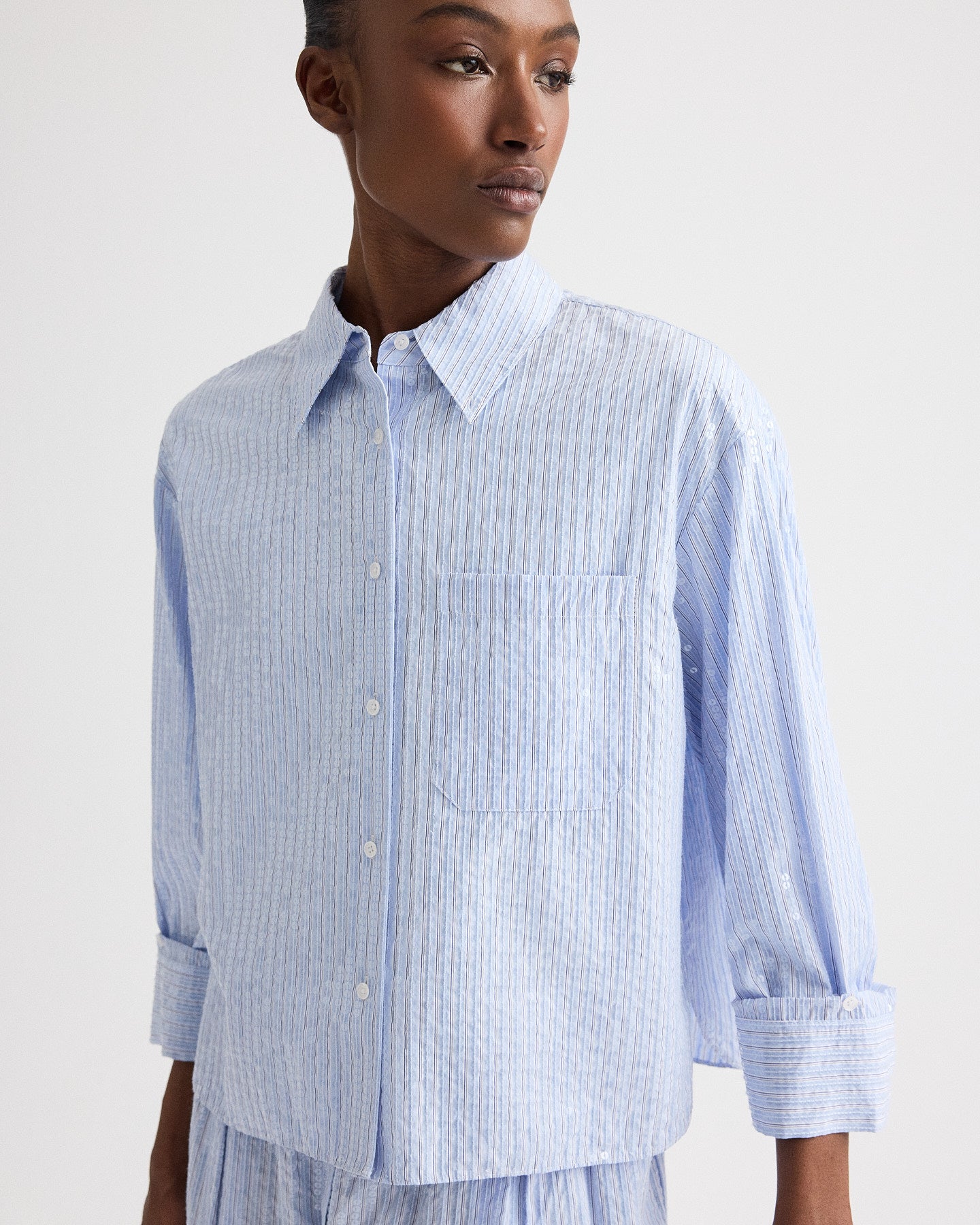 TWP Blue / midnight J.D. Shirt in Micro Triple Stripe view 1
