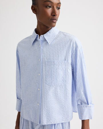 TWP Blue / midnight J.D. Shirt in Micro Triple Stripe view 2