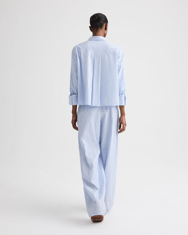 TWP Blue / midnight J.D. Shirt in Micro Triple Stripe view 5