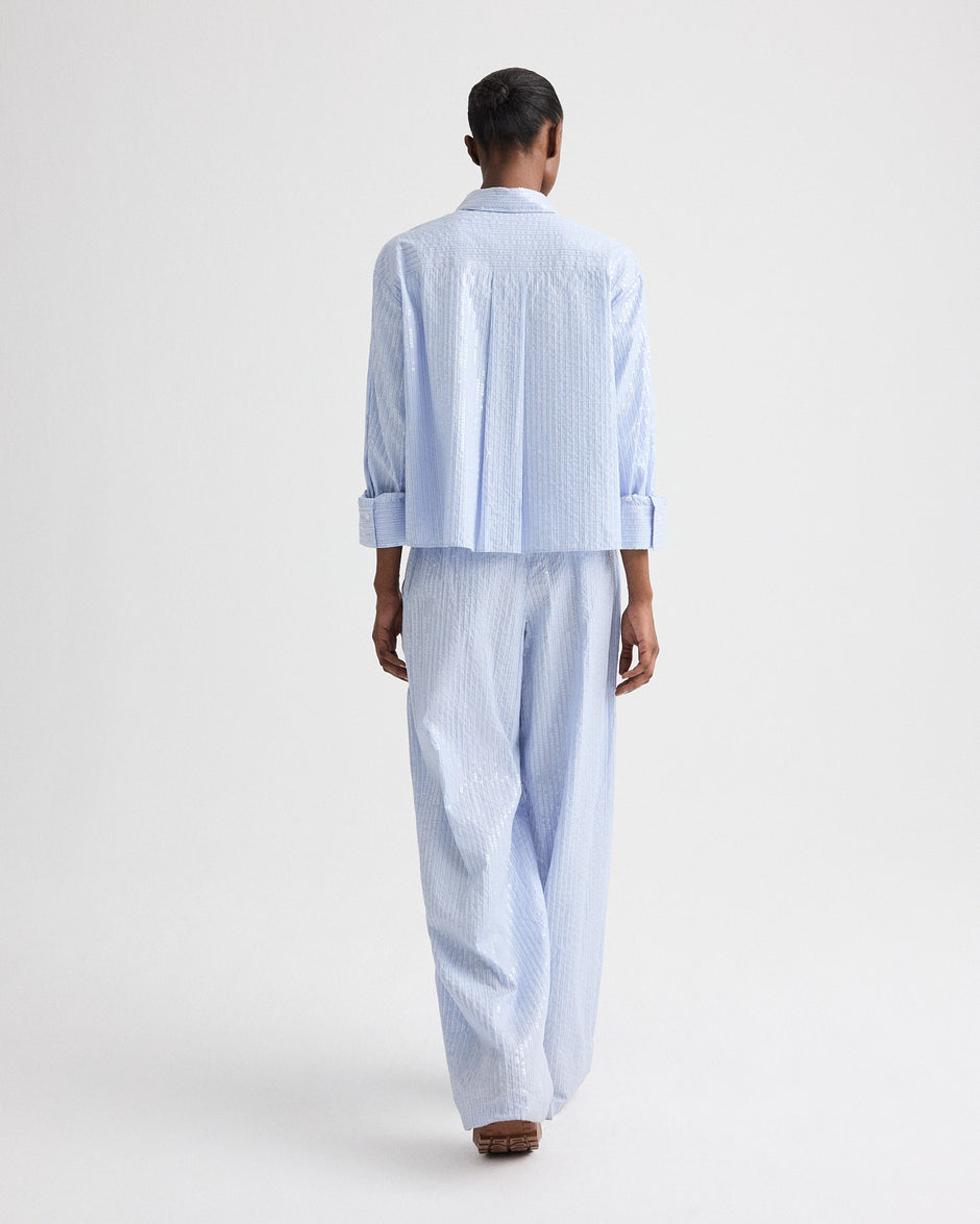 TWP Blue / midnight J.D. Shirt in Micro Triple Stripe view 5