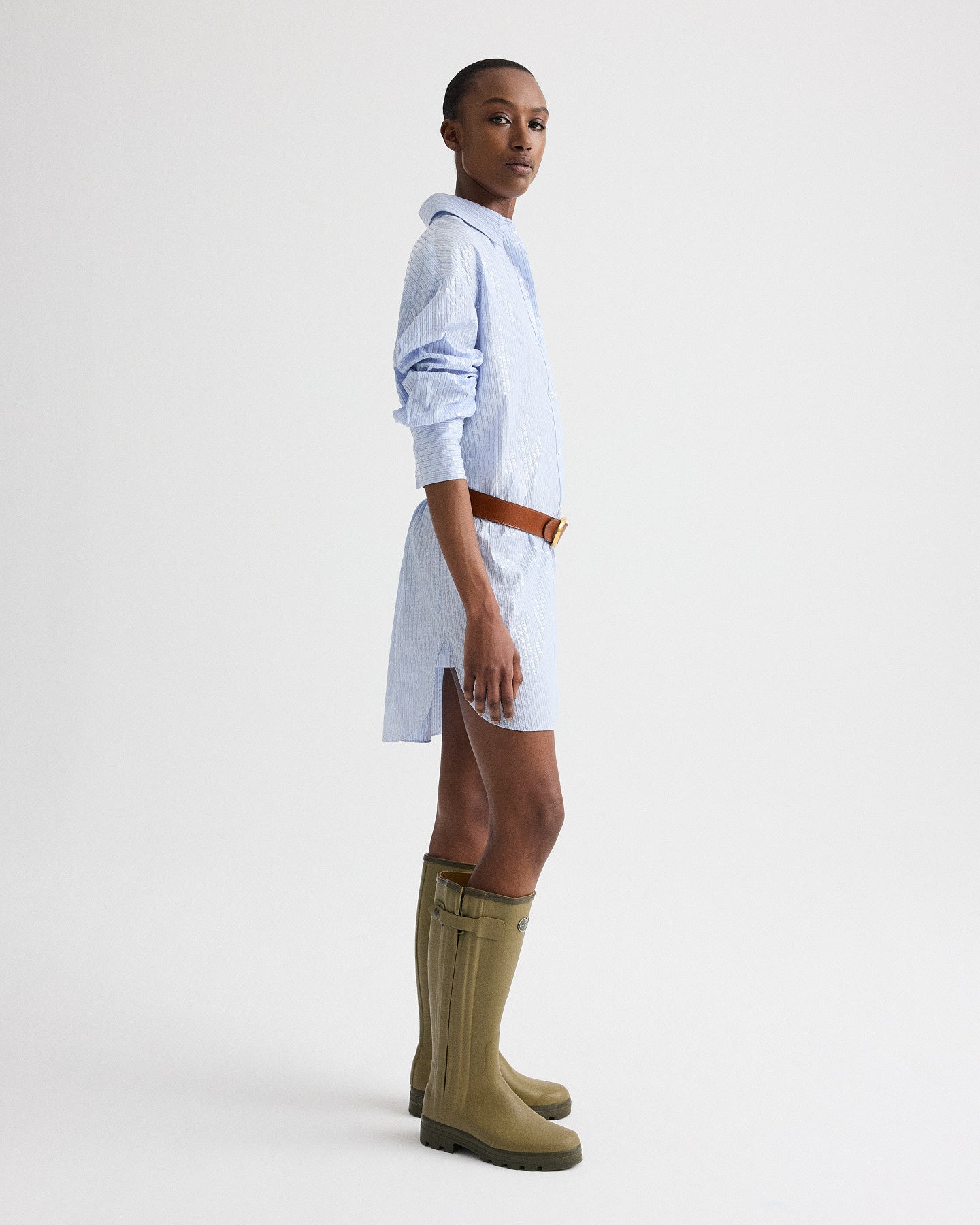 TWP Blue / midnight Big Joe Shirt Dress in Micro Triple Stripe view 4