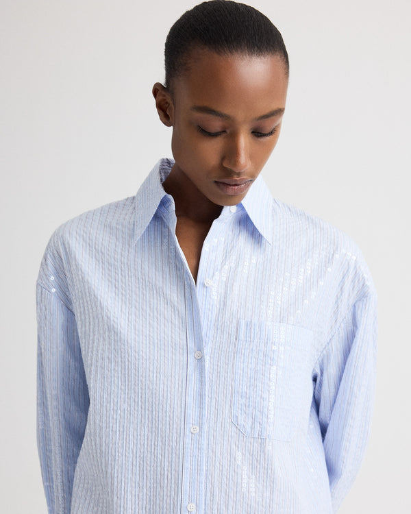 TWP Women's Big Joe Shirt Dress in Micro Triple Stripe - Blue / Midnight