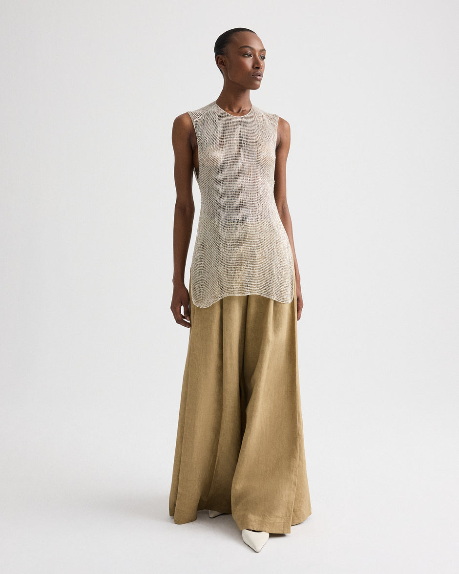 TWP Clear silver lined Beaded Apron Tunic in Bugle Bead Netting view 3