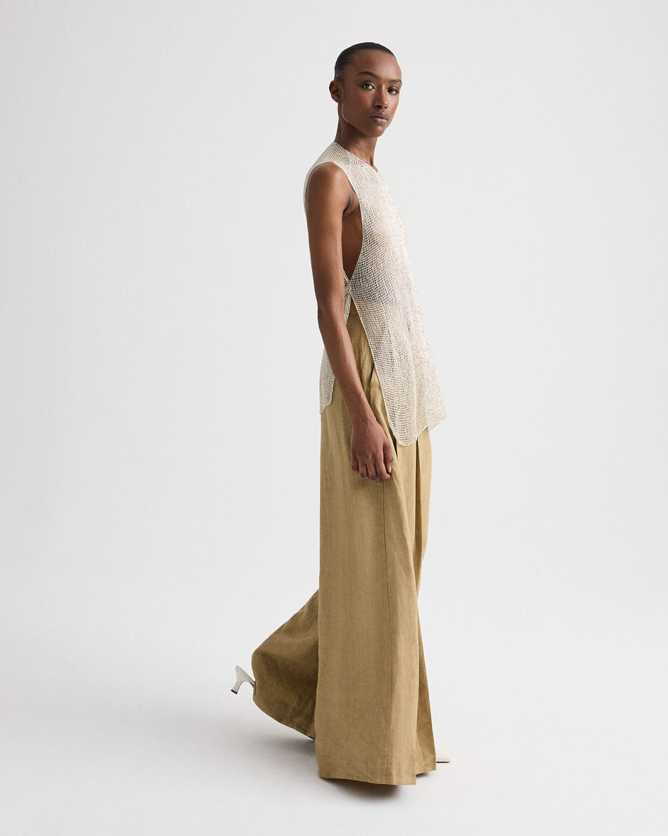 TWP Clear silver lined Beaded Apron Tunic in Bugle Bead Netting view 4