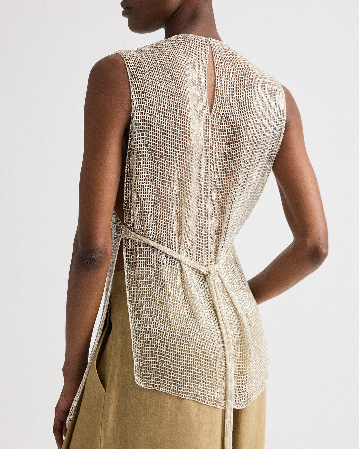TWP Clear silver lined Beaded Apron Tunic in Bugle Bead Netting view 4