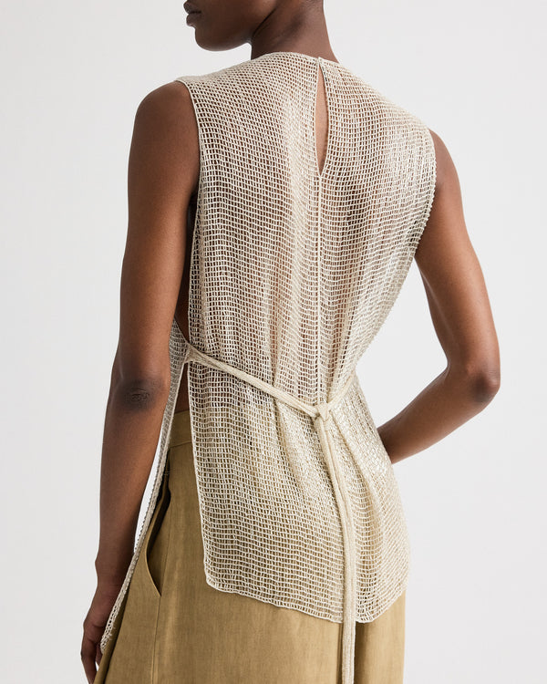 TWP Clear silver lined Beaded Apron Tunic in Bugle Bead Netting view 4