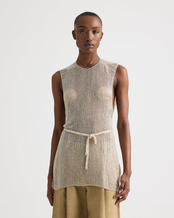 TWP Clear silver lined Beaded Apron Tunic in Bugle Bead Netting view 2