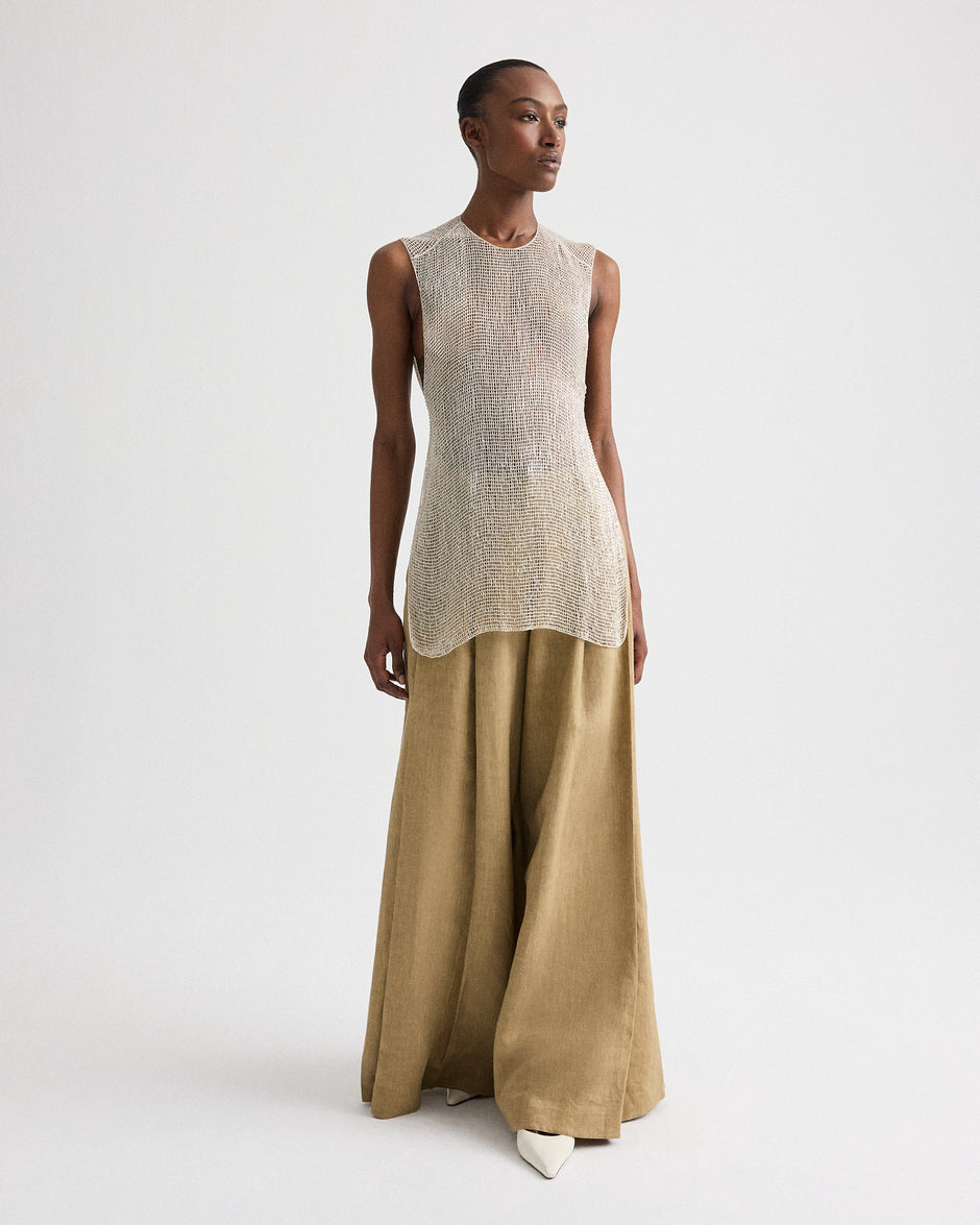 TWP Clear silver lined Beaded Apron Tunic in Bugle Bead Netting view 6