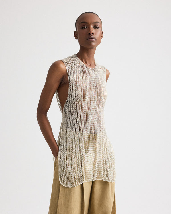 TWP Clear silver lined Beaded Apron Tunic in Bugle Bead Netting view 2