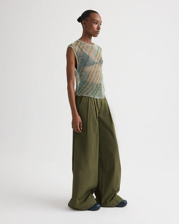 TWP Green multi Oversized Muscle Tank in Bugle And Bead Net Fringe view 4