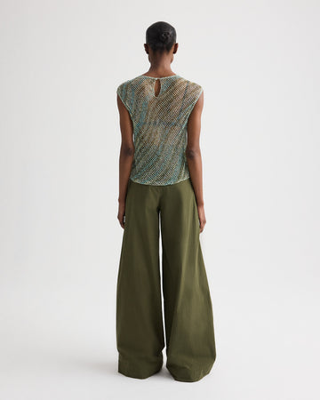 TWP Green multi Oversized Muscle Tank in Bugle And Bead Net Fringe view 5