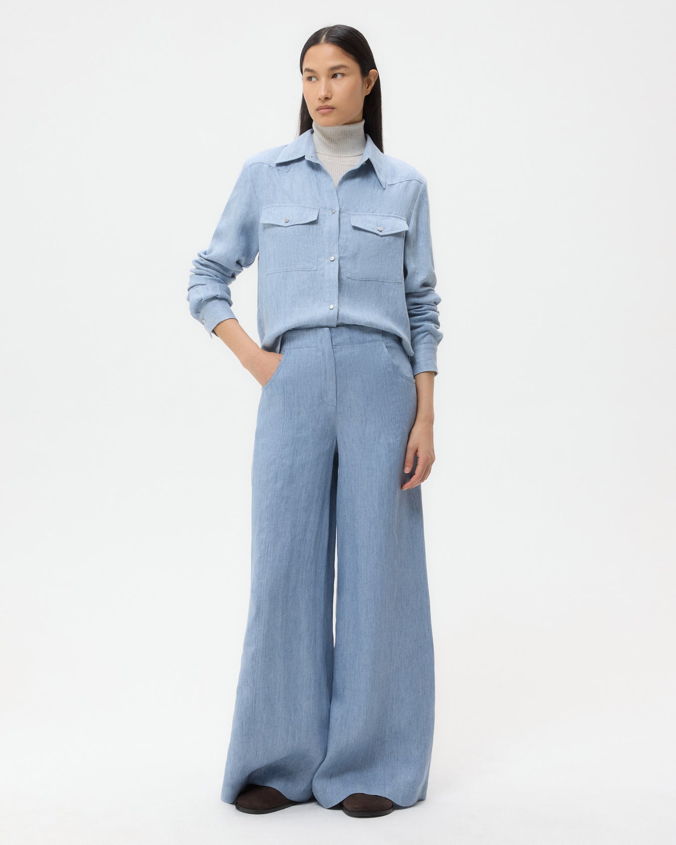 TWP Light indigo New Carter Shirt in Lightweight Washed Hemp Denim view 3
