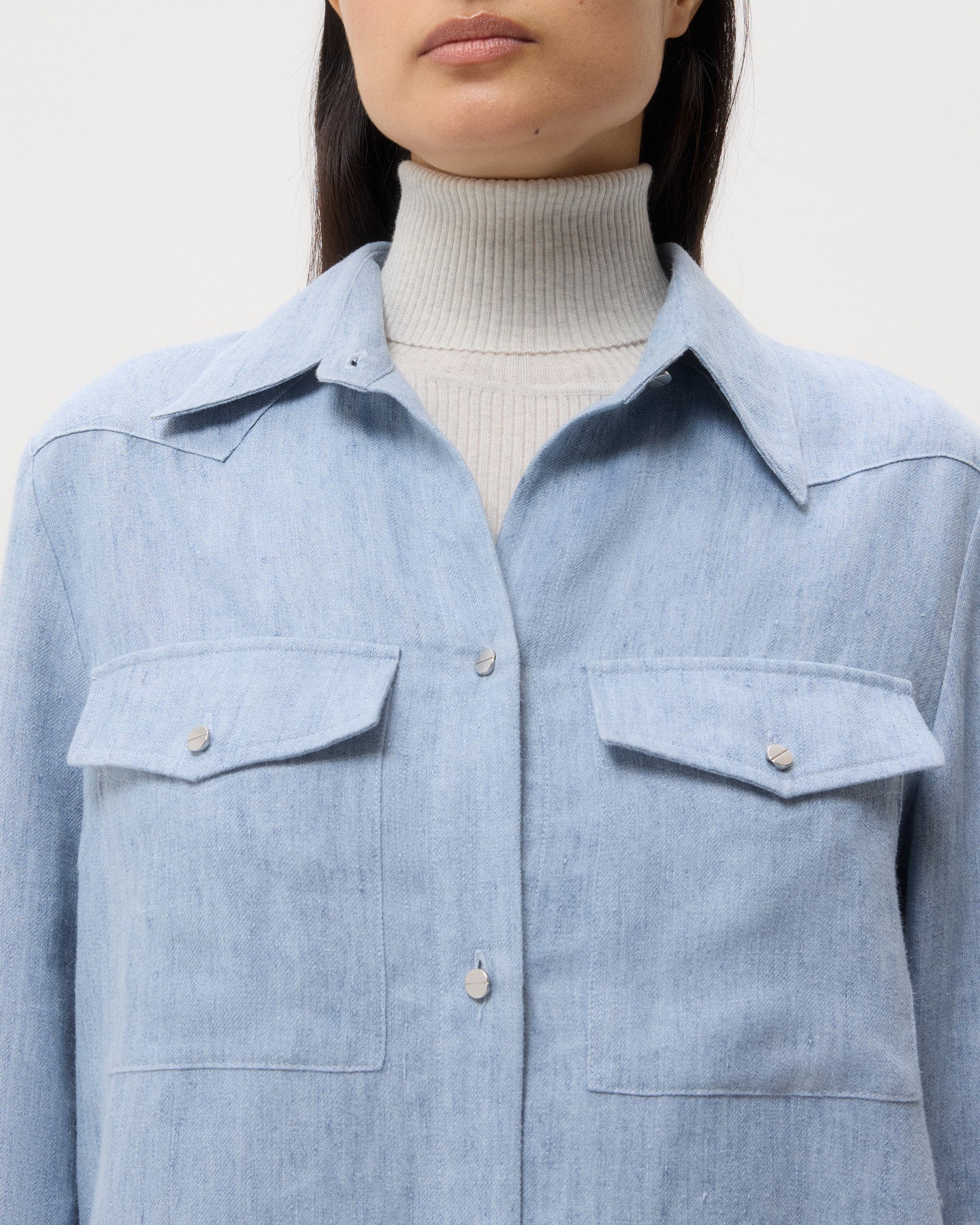 TWP Light indigo New Carter Shirt in Lightweight Washed Hemp Denim view 2