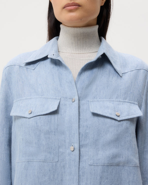 TWP Light indigo New Carter Shirt in Lightweight Washed Hemp Denim view 2