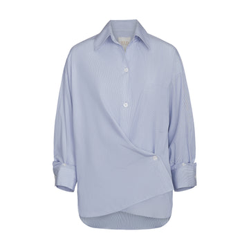 TWP White / blue Earl Shirt in Mini Pinstripe Cotton view 1
