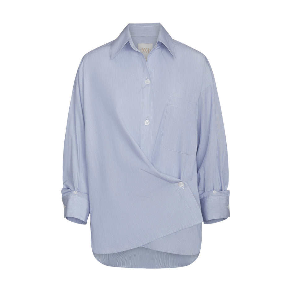 TWP White / blue Earl Shirt in Mini Pinstripe Cotton view 1