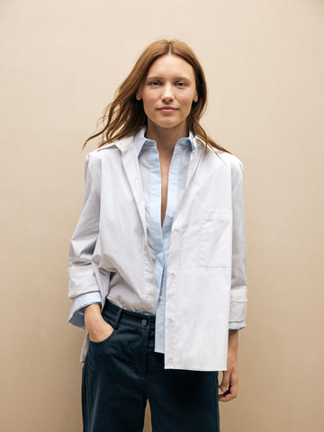 TWP White / grey / blue Boyfriend Shirt with Combo in English Stripe view 2