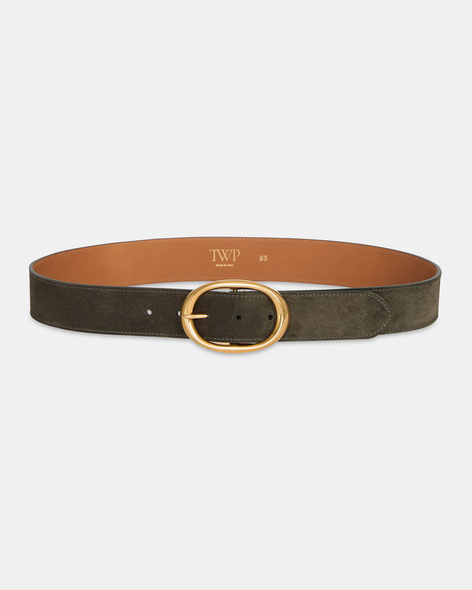 TWP Military Wide Belt in Suede view 1