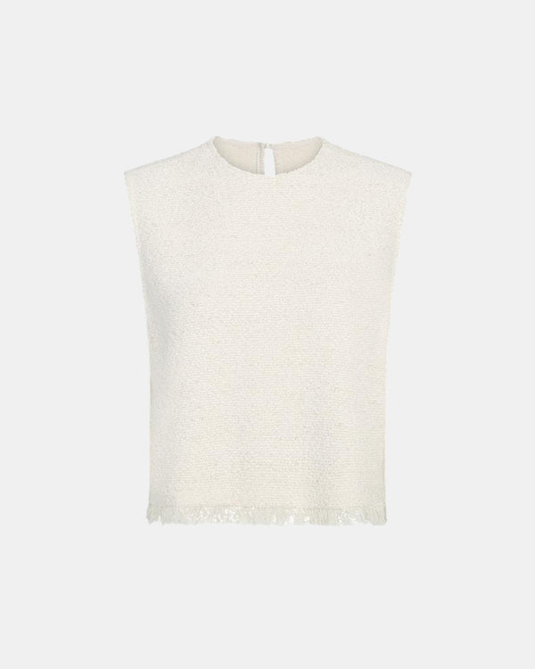 TWP Ivory Raw Hem Shell Top in Boucle Coating view 1