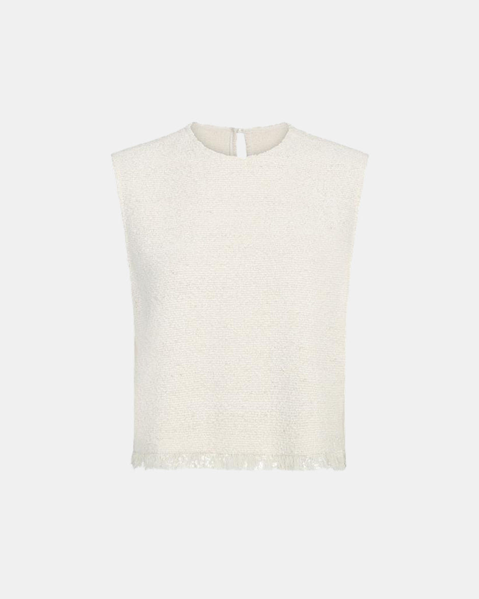 TWP Ivory Raw Hem Shell Top in Boucle Coating view 1