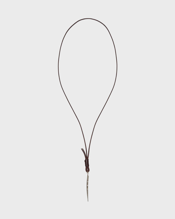 TWP Light antique gold Thin Spike Necklace in Leather view 1