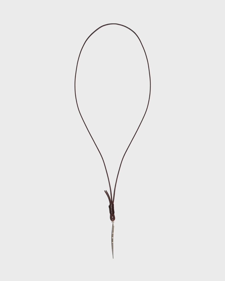 TWP Light antique gold Thin Spike Necklace in Leather view 1