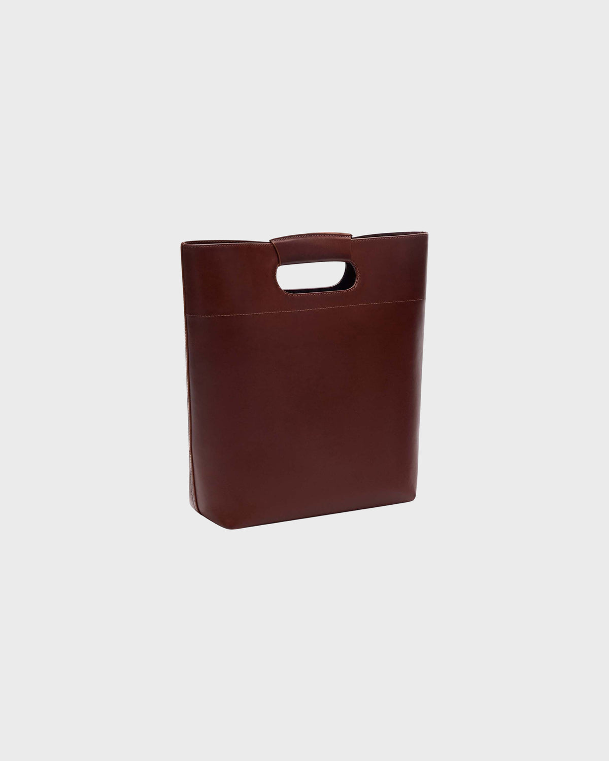 Cognac Leather Small Bucket Bag - Three-Quarter View | TWP Clothing