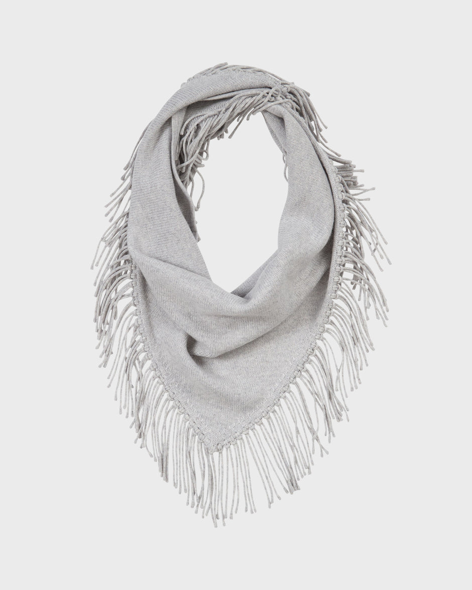 TWP Light heather grey Fringe Triangle Scarf in Italian Cashmere view 1