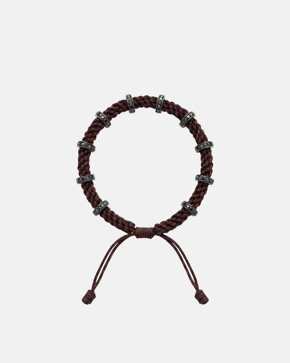 TWP Chocolate Black Diamond Silver Big Size Full Roundel x Chocolate Thread Bracelet view 1