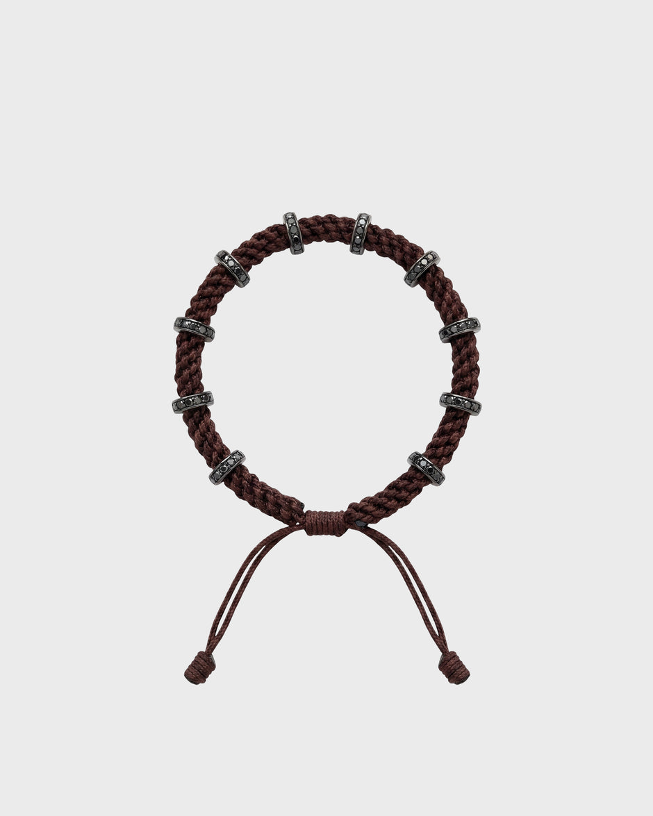 TWP Chocolate Black Diamond Silver Big Size Full Roundel x Chocolate Thread Bracelet view 1