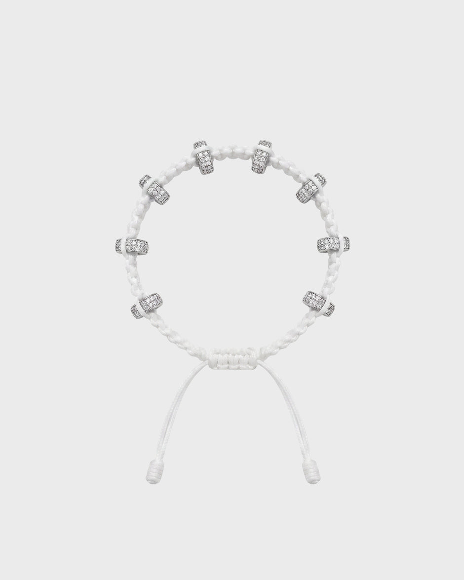 TWP White Double Silver Big Size Full Roundel x White Thread Bracelet view 1