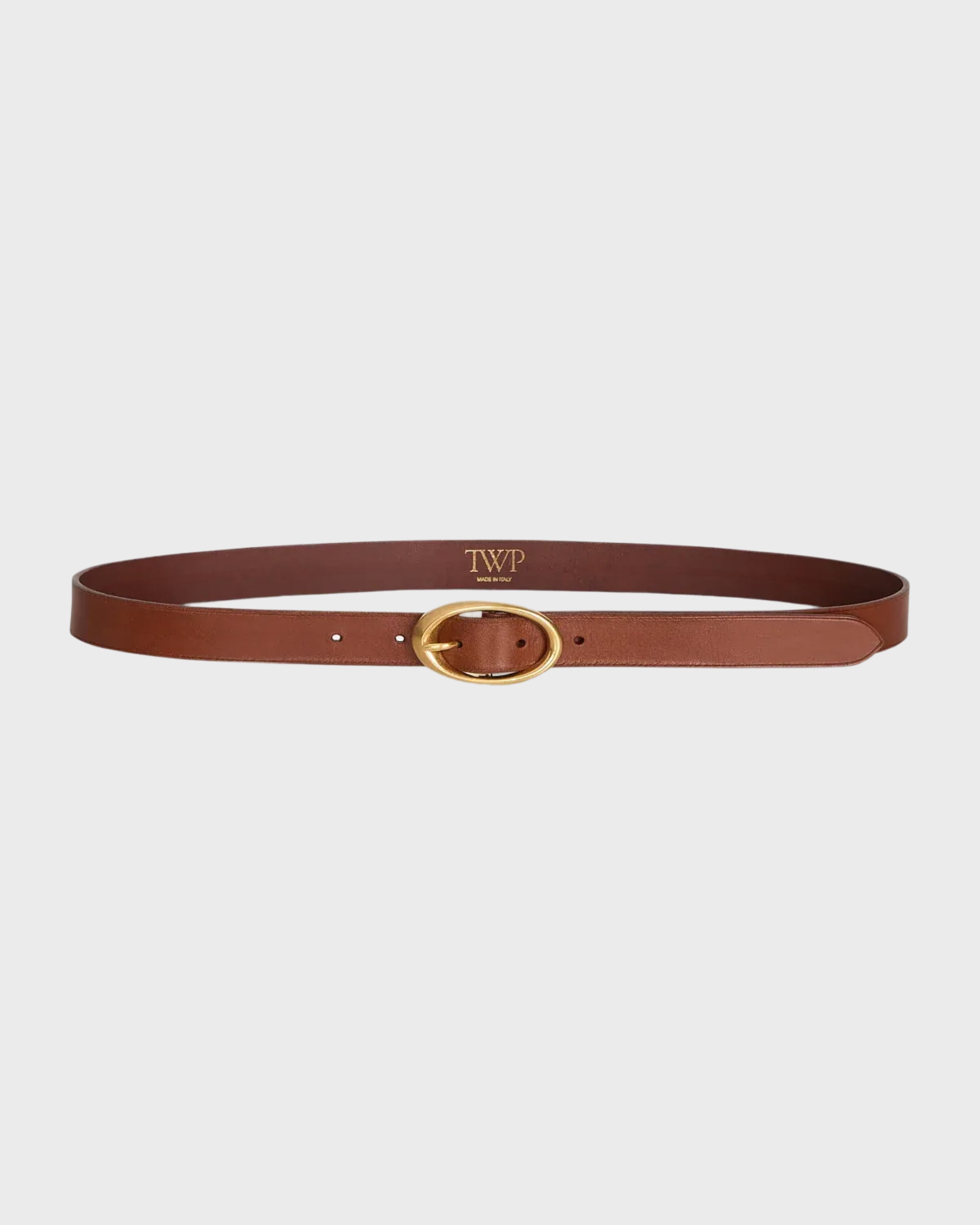 Cognac Narrow Belt in Vachetta Leather | TWP