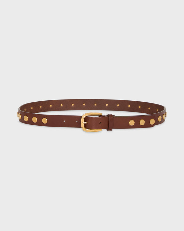 TWP Dark luggage Narrow Nailhead Belt in Vachetta Leather view 1