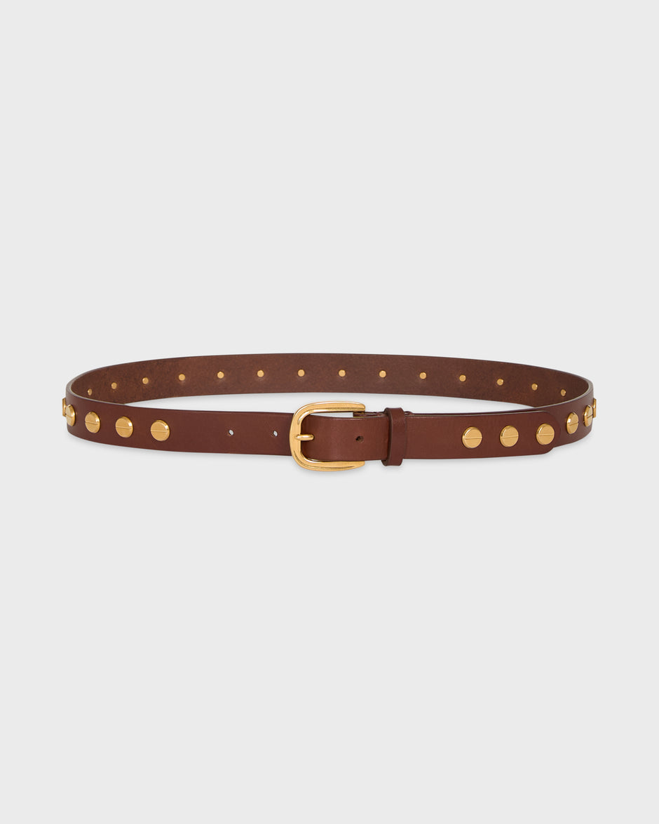 TWP Dark luggage Narrow Nailhead Belt in Vachetta Leather view 1