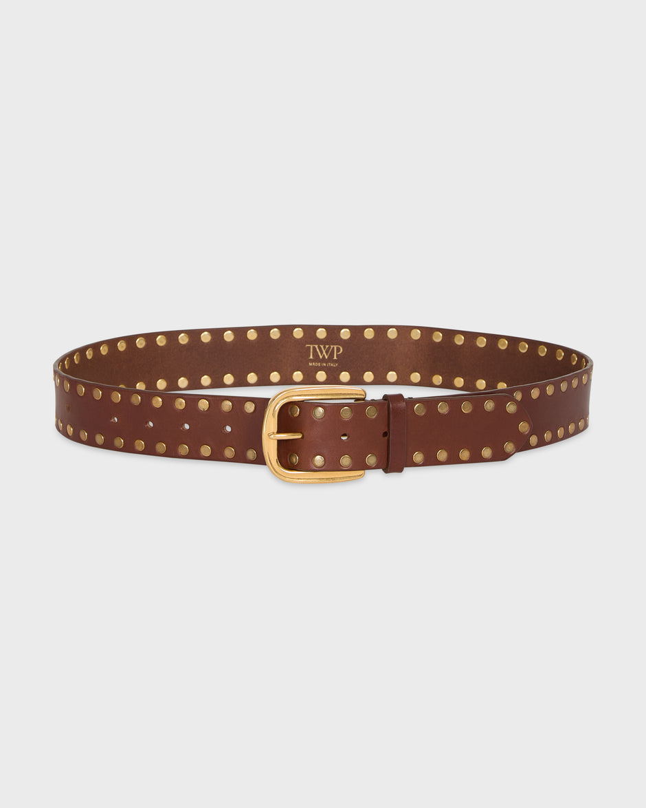 TWP Dark luggage Studded Belt in Vachetta Leather view 1