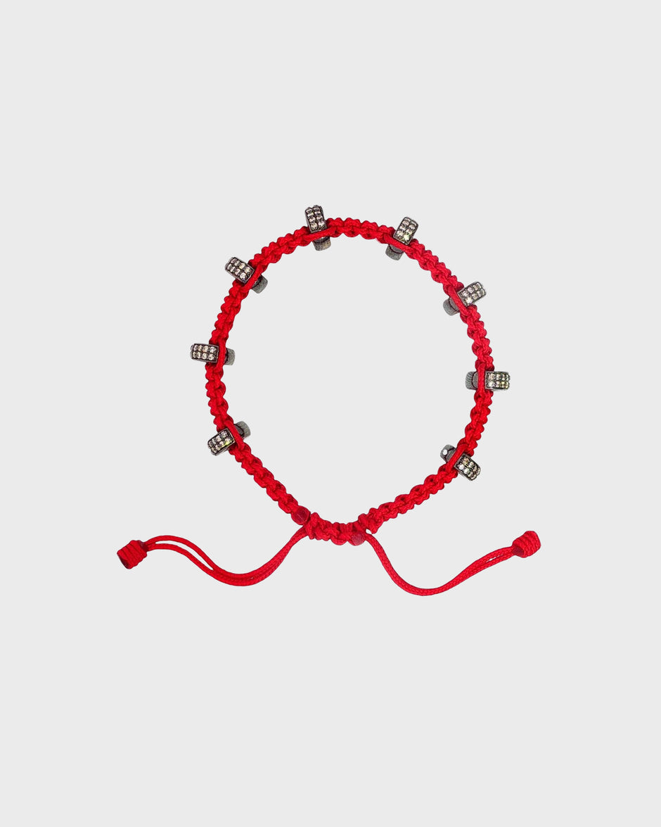 TWP Red Red Thread Bracelet x Double Silver Big Size Half Roundel view 1