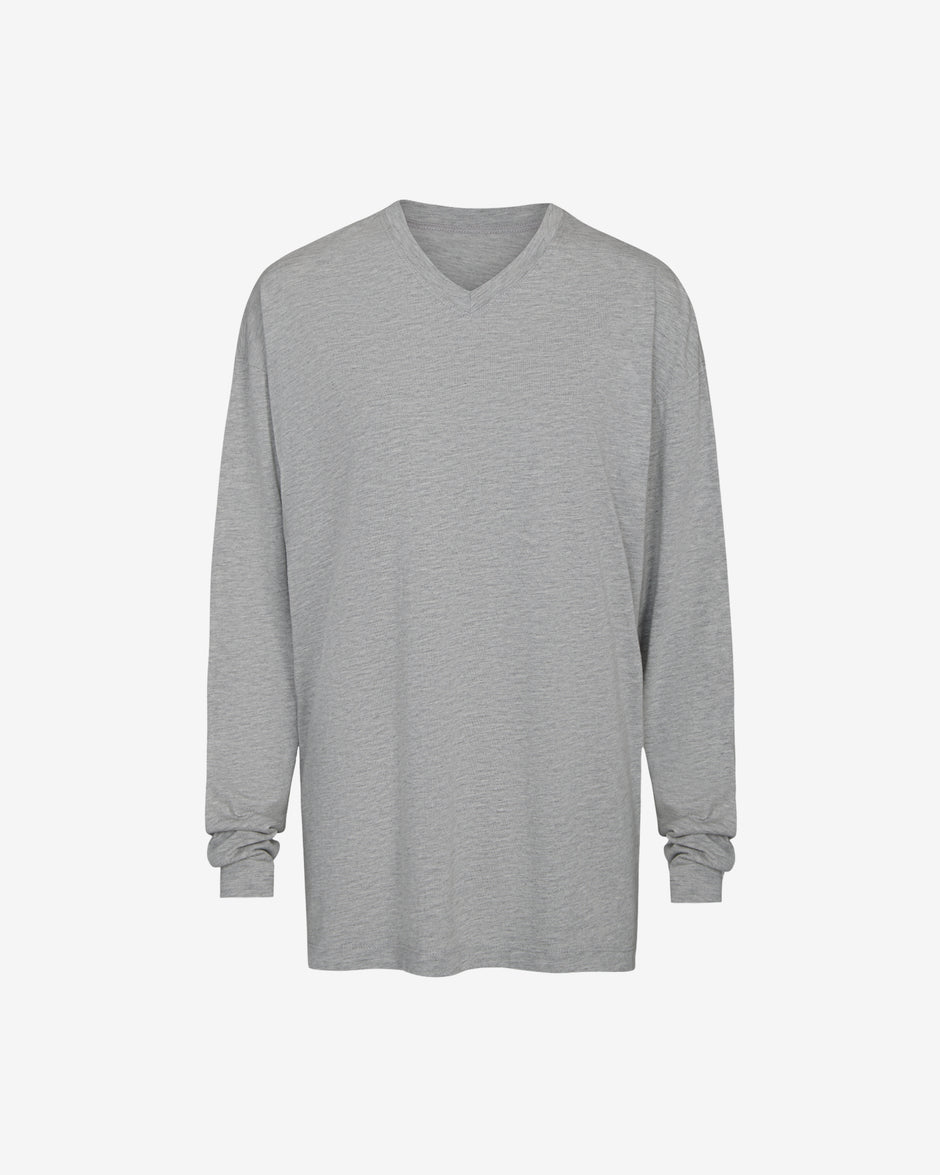 TWP Light heather grey LS High V Shirt in Supima Cotton view 1
